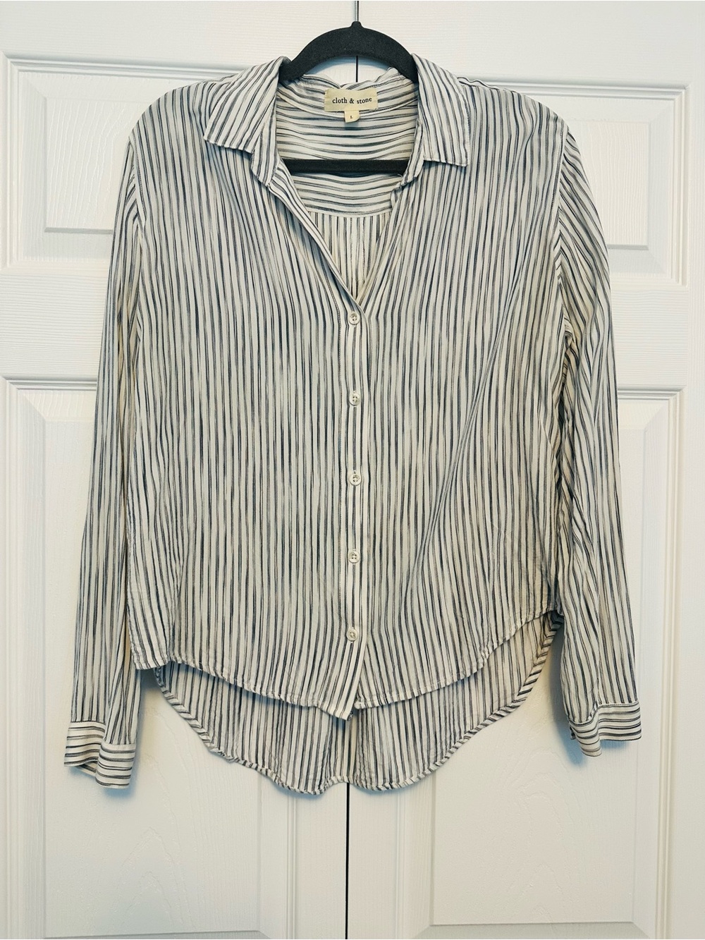 cloth & stone Vertical-Striped Button Down Shirt - White & Black